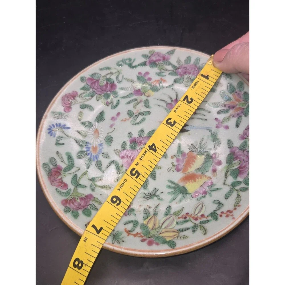 Antique Chinese Celadon Canton Famille Rose Plate 7